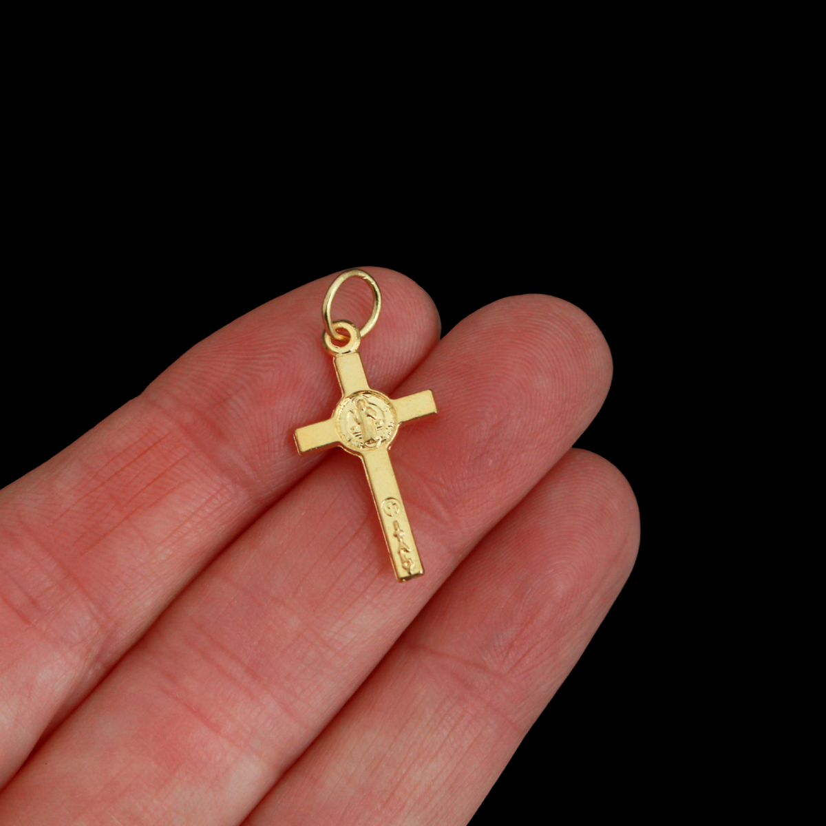 Small Gold Saint Benedict Crucifix Cross 7/8 inches Long