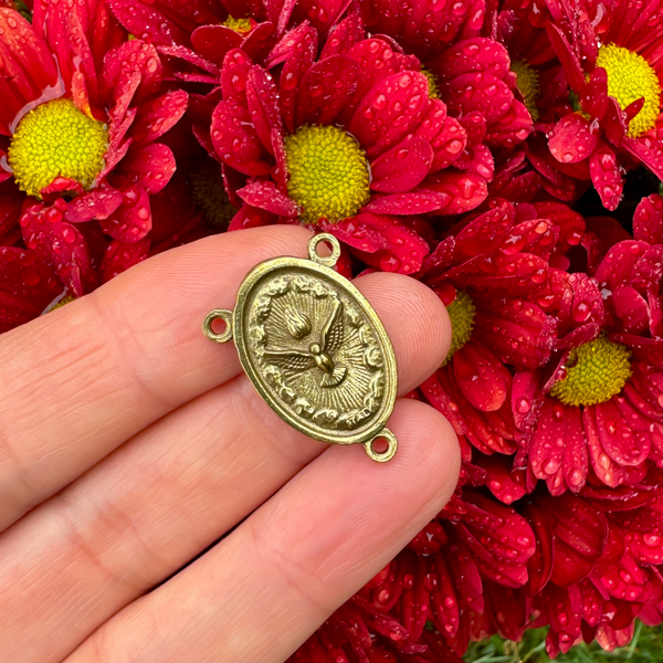 Bronze Holy Family, Holy Spirit Rosary Centerpiece, 1 inch long, Made in Italy