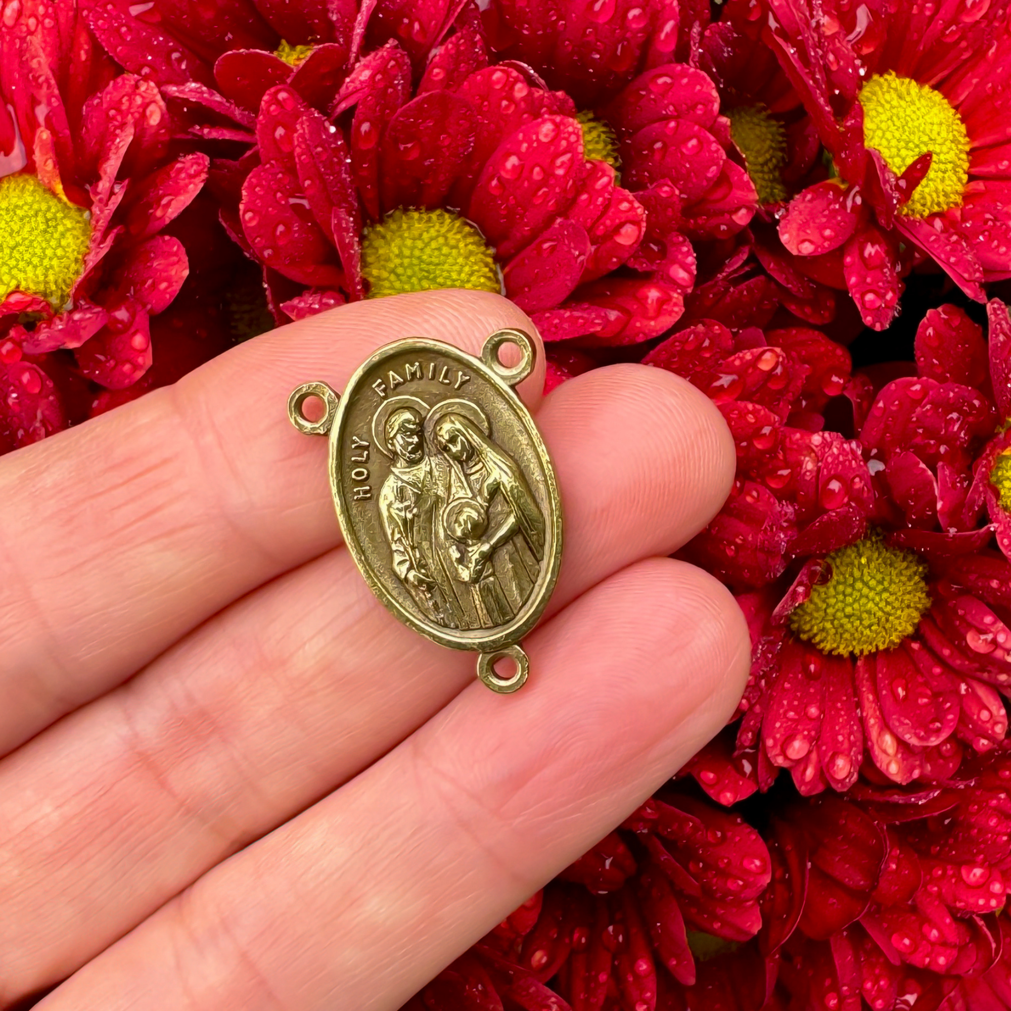 Bronze Holy Family, Holy Spirit Rosary Centerpiece, 1 inch long, Made in Italy