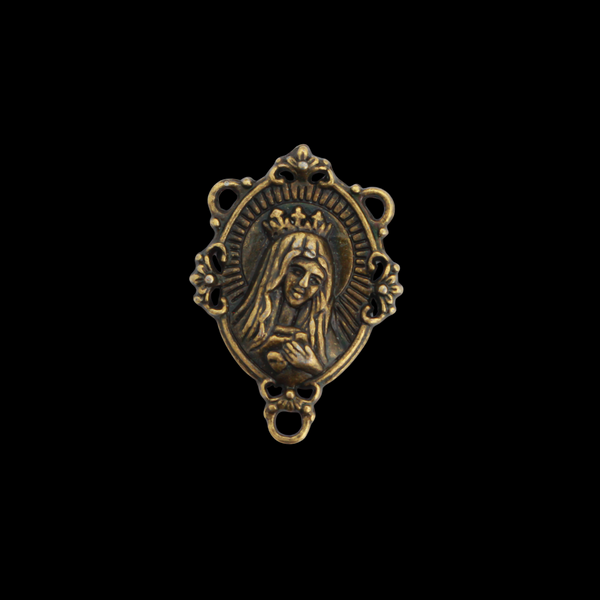 Bronze Tone Virgin Mary Rosary Centerpieces - Immaculate Heart of Mary Pray For Us 5pcs