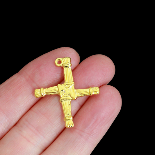 Brigid's Cross Pendant Shiny Gold Color 1-1/8" long