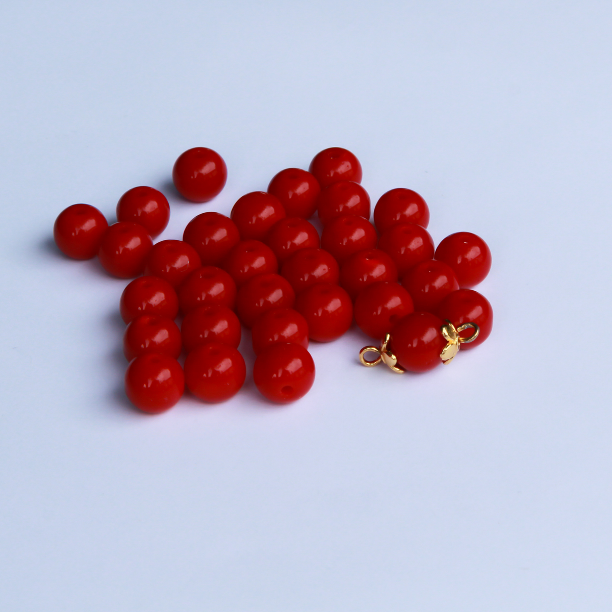 Blood Red Glass Beads - Opaque Smooth Round Prayer Beads for Rosaries - 60pcs