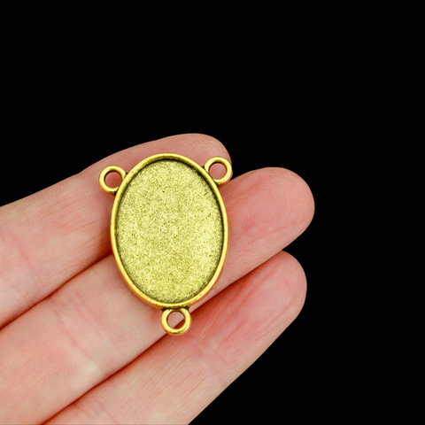 Antique Gold Rosary Centerpiece Bezel 25x18mm Tray - Oval Cabochon Connector Setting, 5pcs