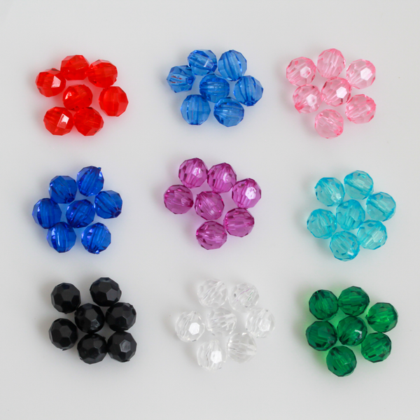 Transparent Acrylic Round Faceted Beads Available in 6mm or 8mm, 100pcs - 9 Color Choices