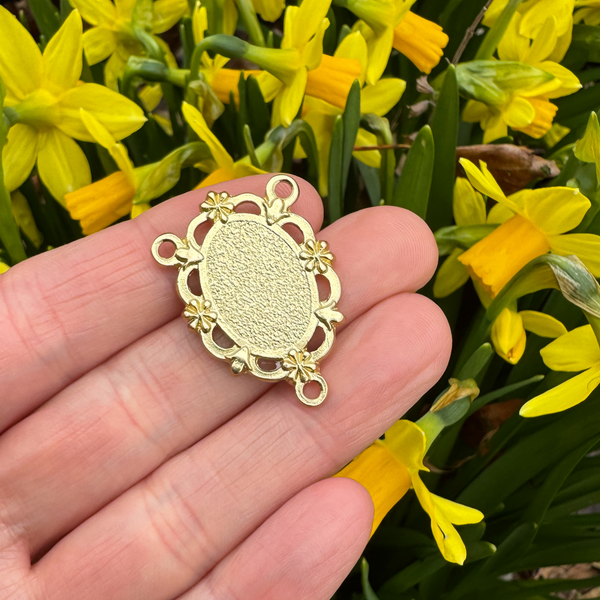 Gold Our Lady of Lourdes Rosary Centerpiece with Filigree Flower Design