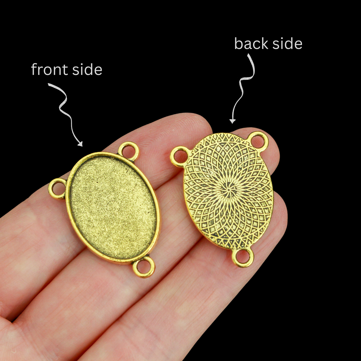 Antique Gold Rosary Centerpiece Bezel 25x18mm Tray - Oval Cabochon Connector Setting, 5pcs