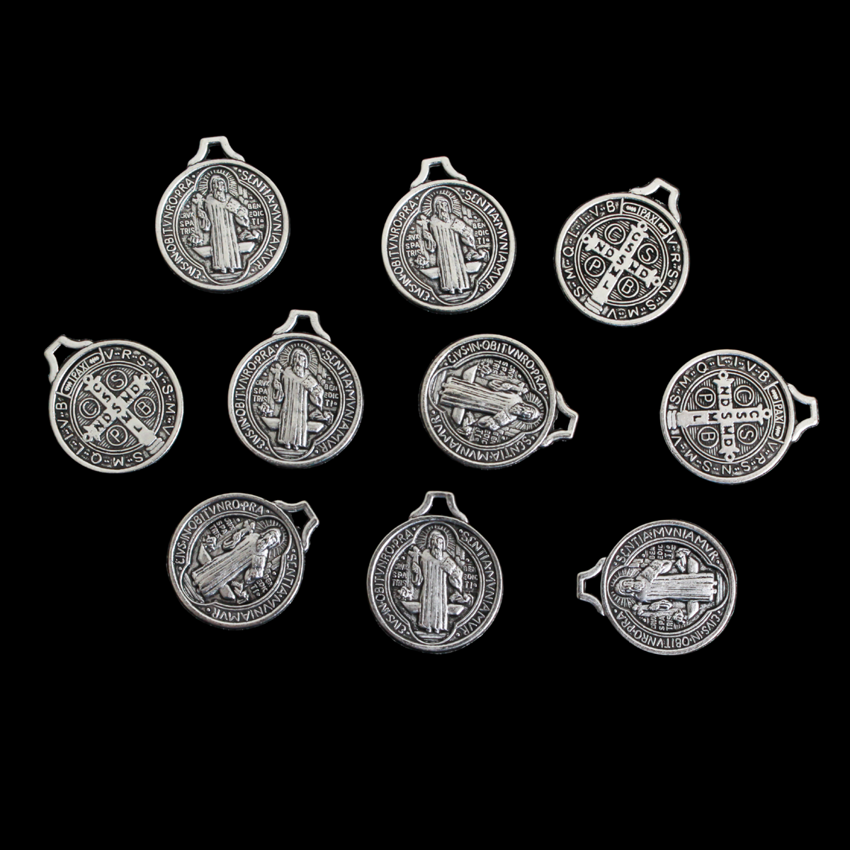 Saint Benedict Charms Sold in Packs of Ten in Your Choice of Antique Silver or Bronze