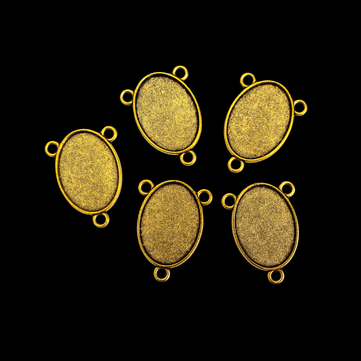 Antique Gold Rosary Centerpiece Bezel 25x18mm Tray - Oval Cabochon Connector Setting, 5pcs