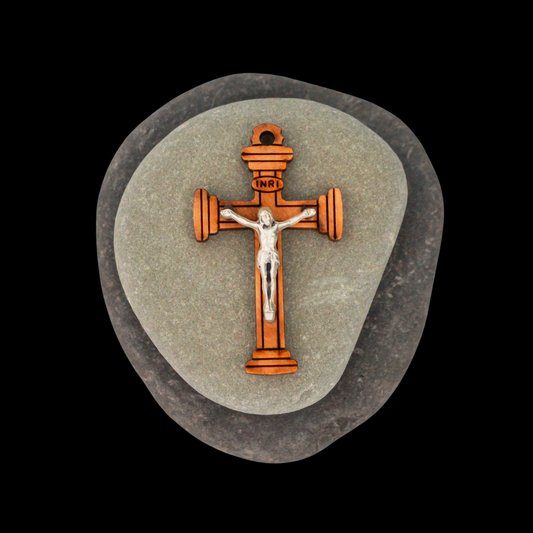 Olivewood Crucifix Cross Pendant, 1-1/2" Long, Made in Italy