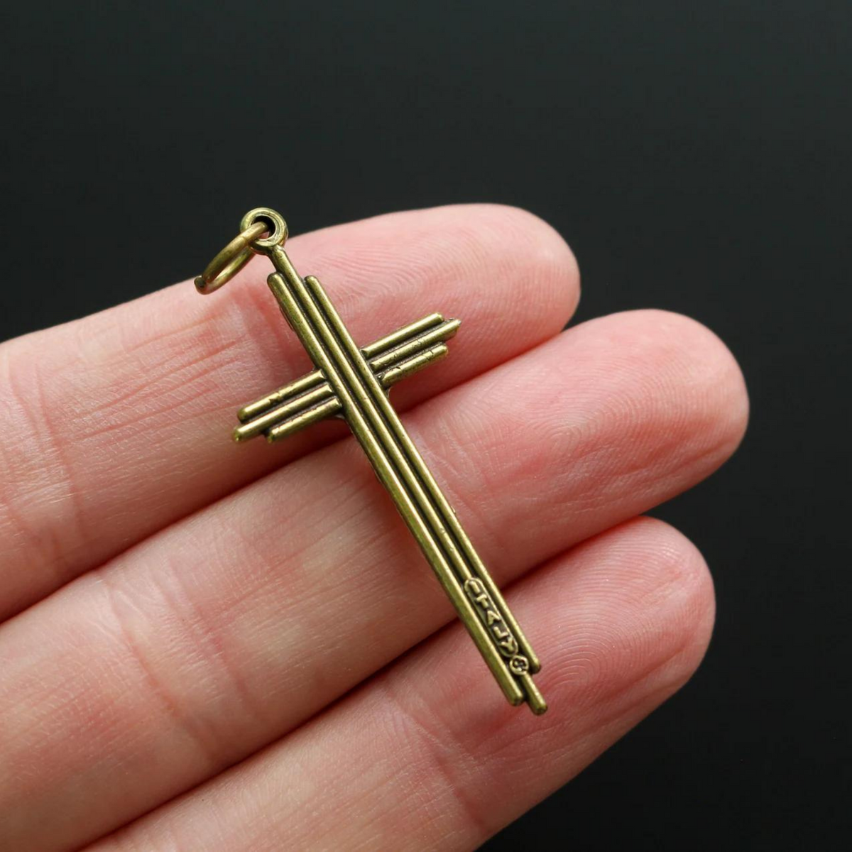 Bronze Crucifix Cross Pendant in Three Bar Design 1-5/8" Long