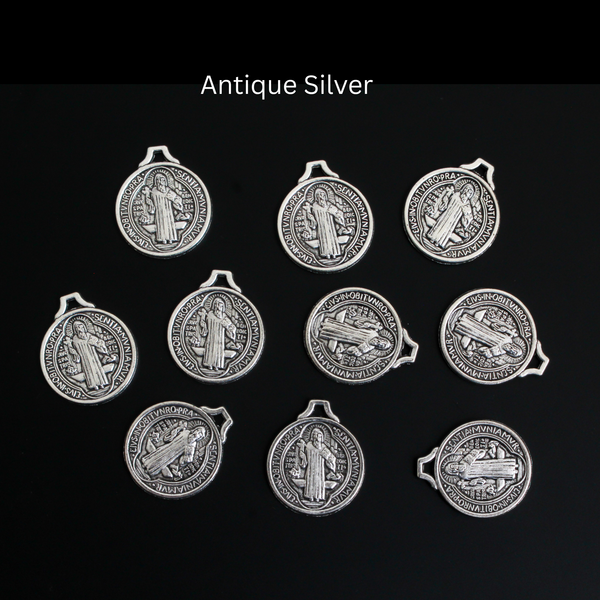 Saint Benedict Charms Sold in Packs of Ten in Your Choice of Antique Silver or Bronze