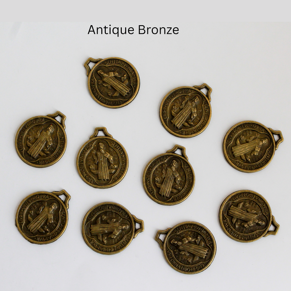 Saint Benedict Charms Sold in Packs of Ten in Your Choice of Antique Silver or Bronze