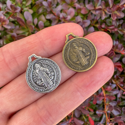 Saint Benedict Charms Sold in Packs of Ten in Your Choice of Antique Silver or Bronze