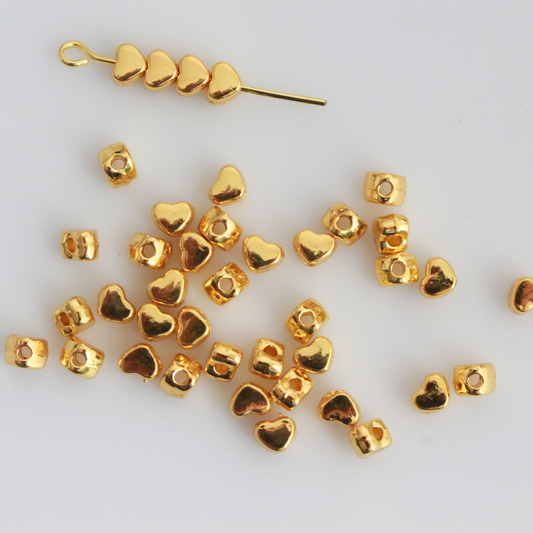 Tiny Golden Heart Spacer Beads 4mm wide, 1.5mm hole, 100pcs