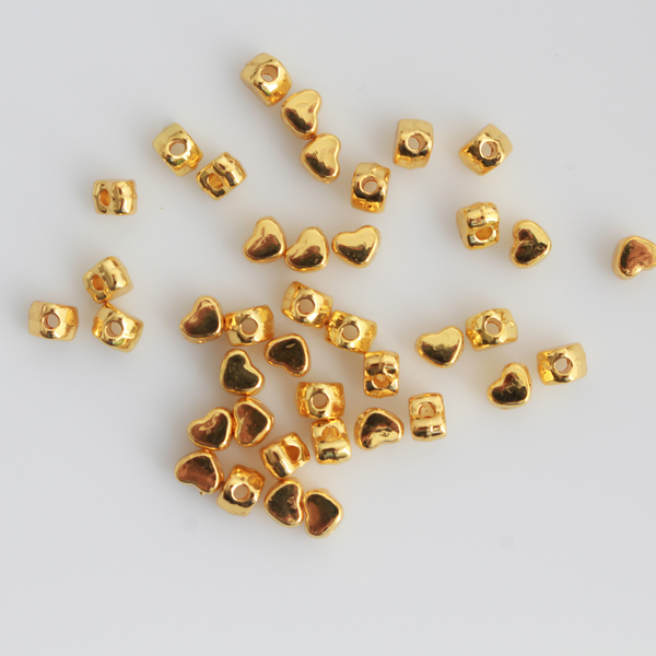 Tiny Golden Heart Spacer Beads 4mm wide, 1.5mm hole, 100pcs