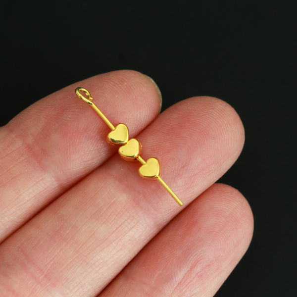 Tiny Golden Heart Spacer Beads 4mm wide, 1.5mm hole, 100pcs