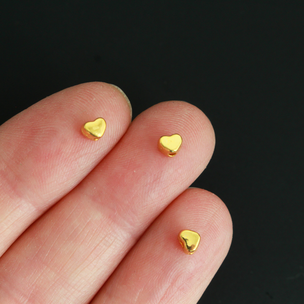 Tiny Golden Heart Spacer Beads 4mm wide, 1.5mm hole, 100pcs