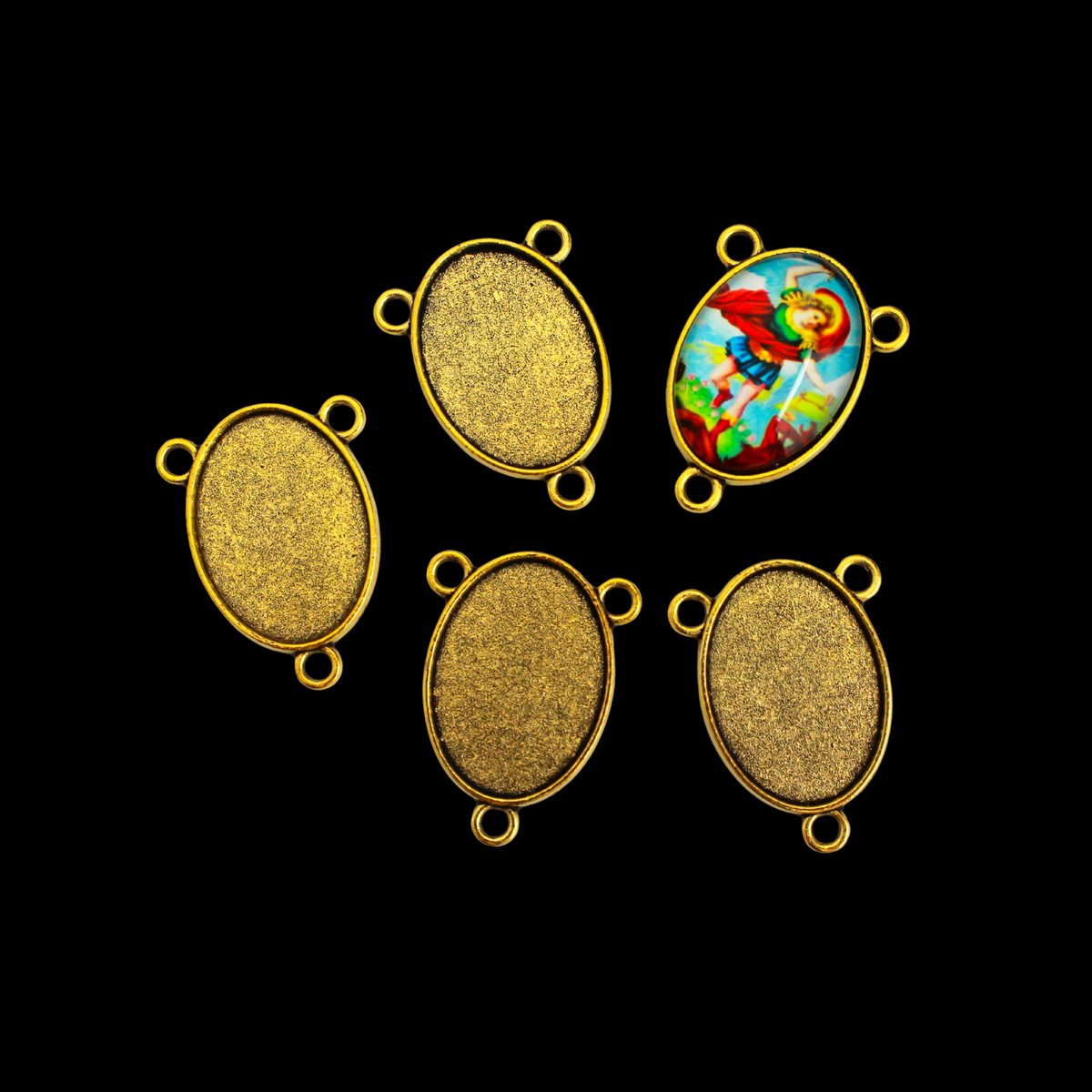 Antique Gold Rosary Centerpiece Bezel 25x18mm Tray - Oval Cabochon Connector Setting, 5pcs