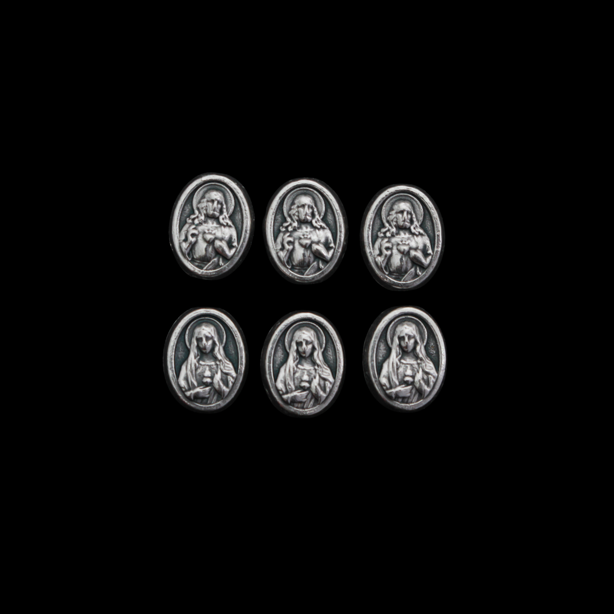 Sacred Heart of Jesus Immaculate Heart of Mary Metal Beads, 9.5mm x 7mm  - 6pcs