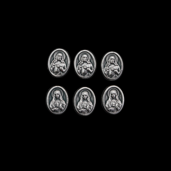 Sacred Heart of Jesus Immaculate Heart of Mary Metal Beads, 9.5mm x 7mm  - 6pcs