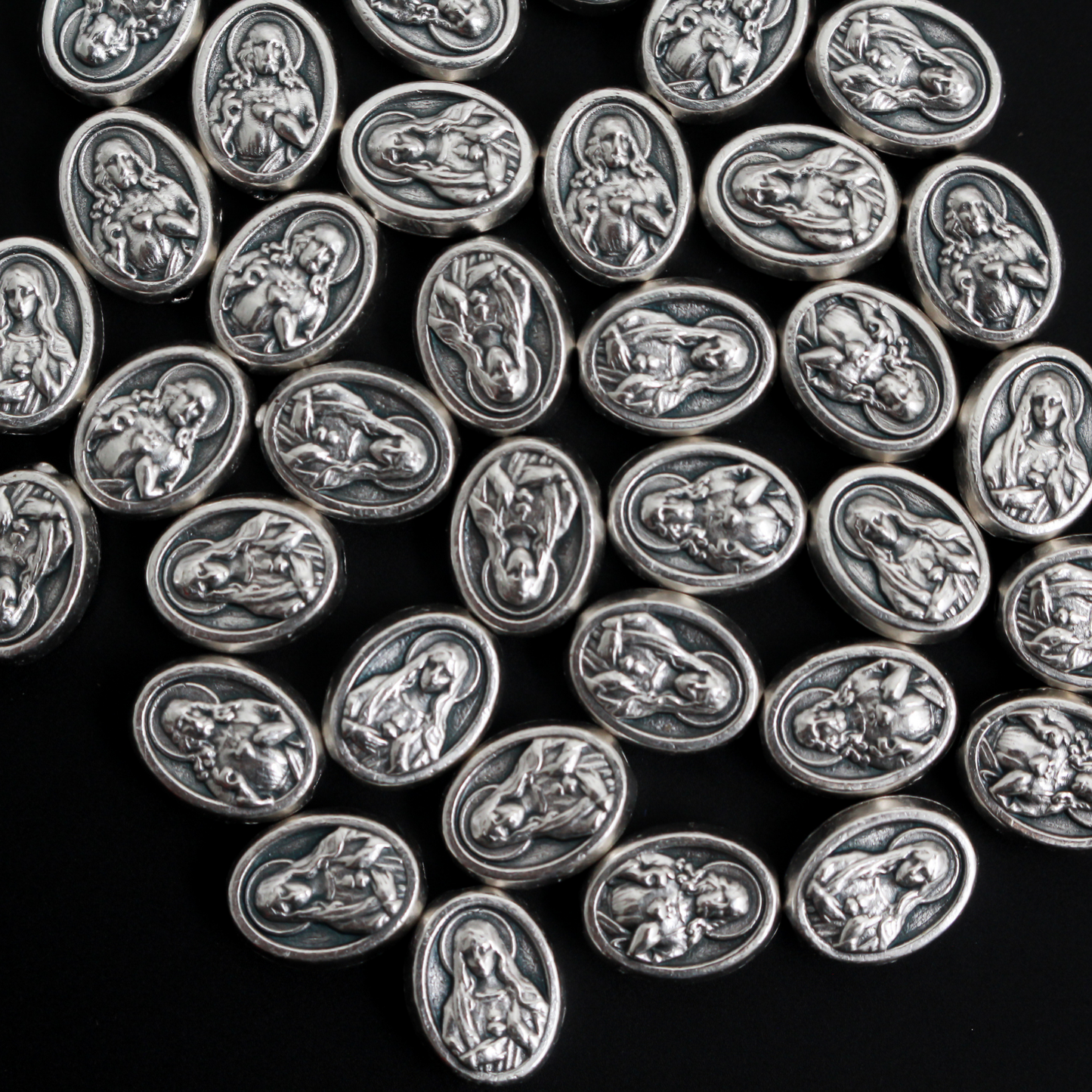 Sacred Heart of Jesus Immaculate Heart of Mary Metal Beads, 9.5mm x 7mm - 60pcs