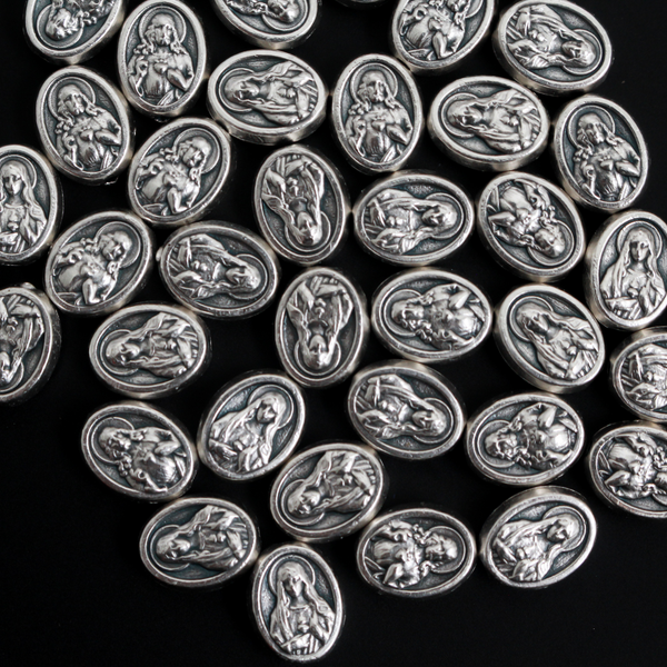 Sacred Heart of Jesus Immaculate Heart of Mary Metal Beads, 9.5mm x 7mm  - 6pcs