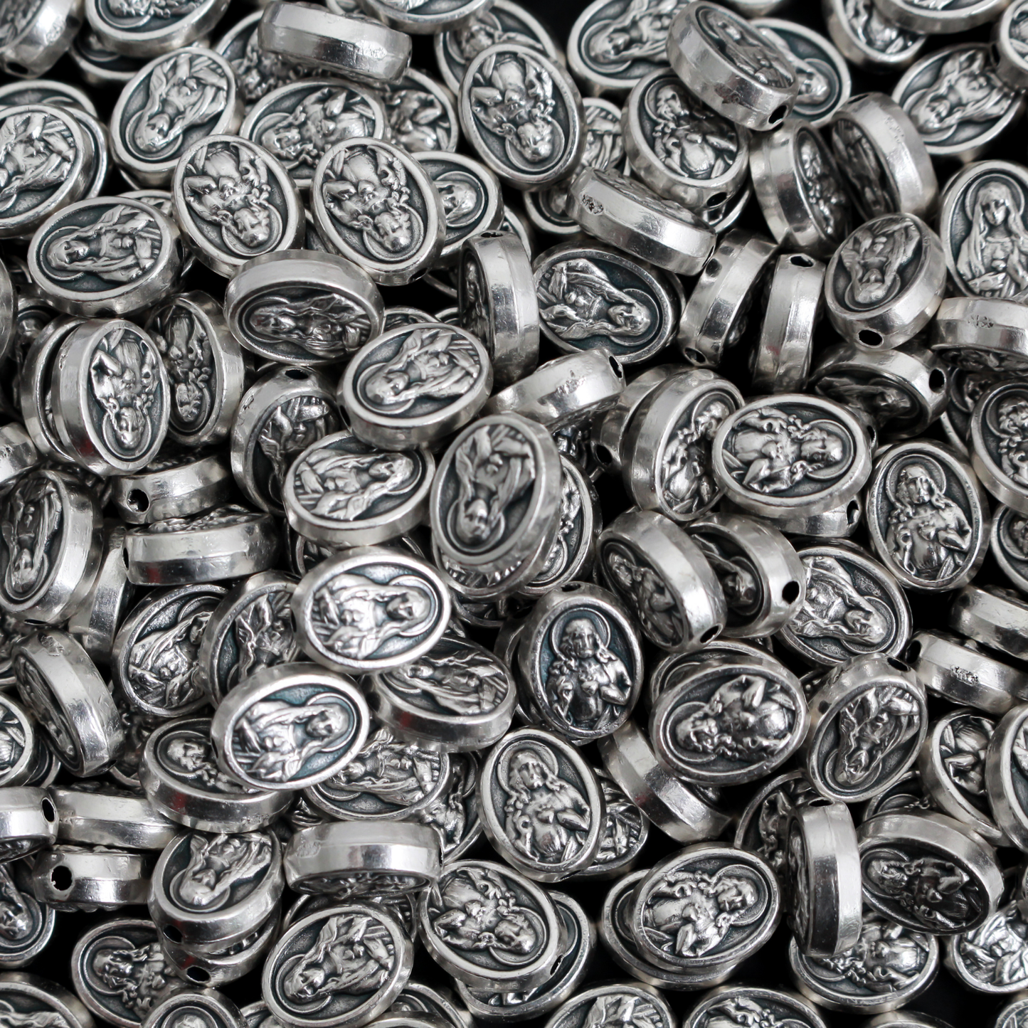 Sacred Heart of Jesus Immaculate Heart of Mary Metal Beads, 9.5mm x 7mm - 60pcs