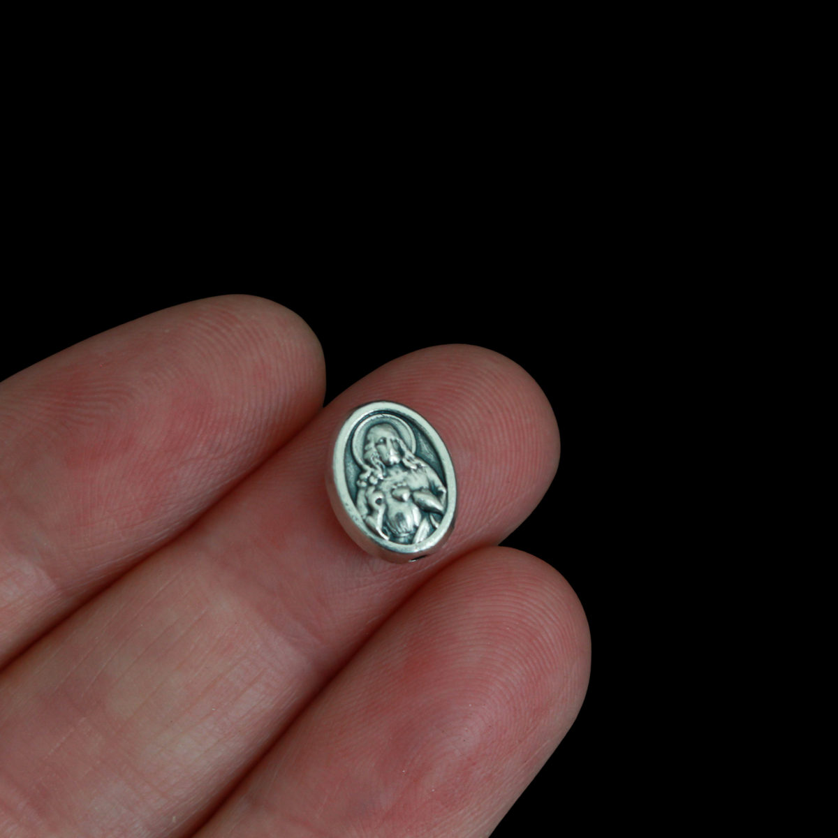 Sacred Heart of Jesus Immaculate Heart of Mary Metal Beads, 9.5mm x 7mm  - 6pcs