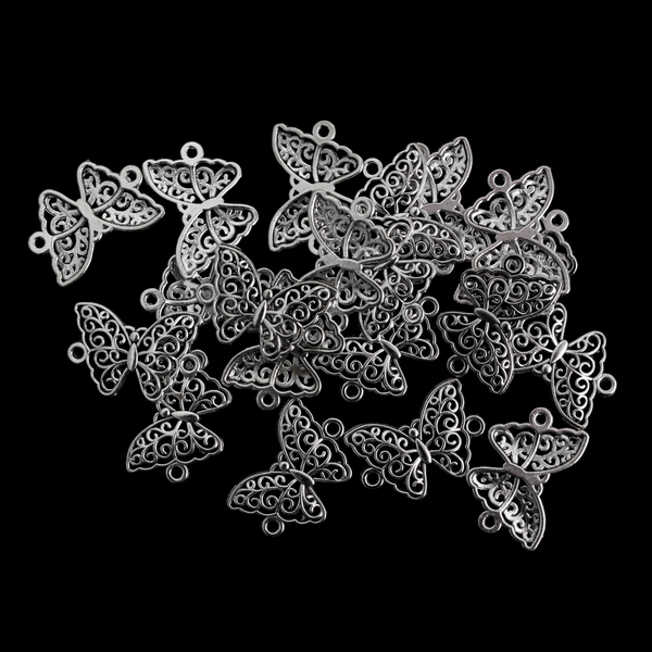 Antique Silver Butterfly Connector Links - Symbol of Life and Resurrection 21mm wide, 20pcs