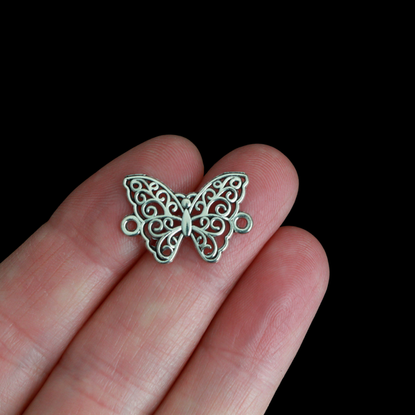 Antique Silver Butterfly Connector Links - Symbol of Life and Resurrection 21mm wide, 20pcs