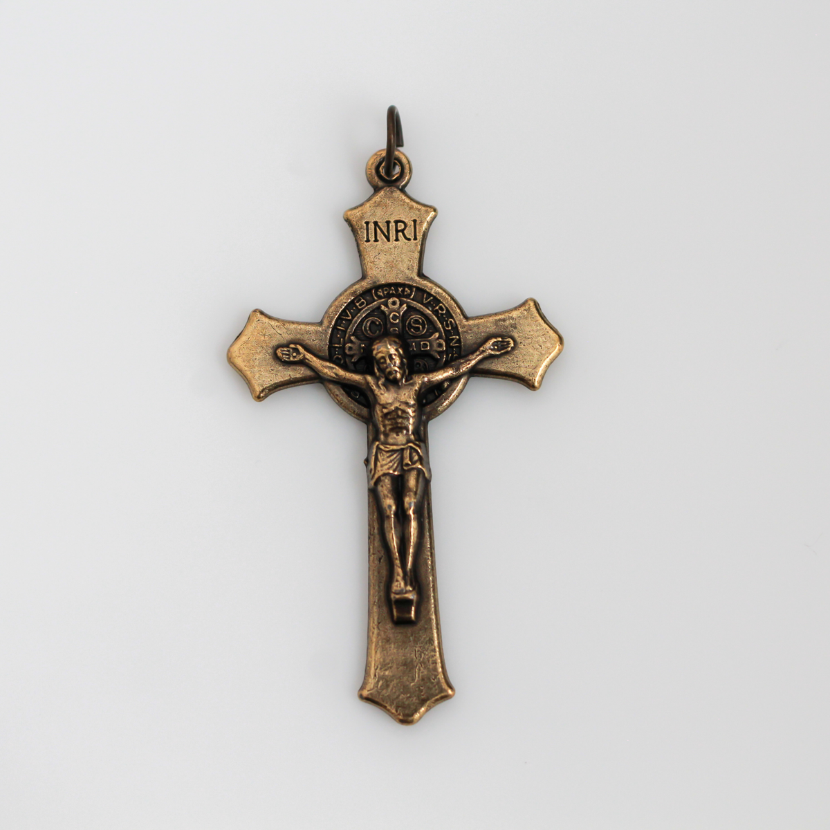 Bronze St. Benedict Rosary Crucifix Cross with Flared Edges 2-1/8" Long