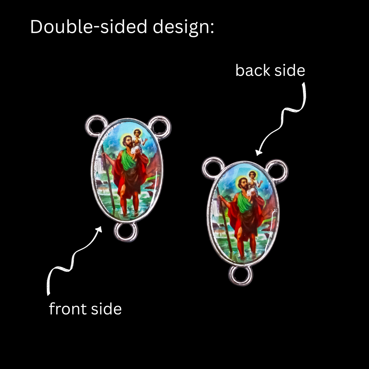 Saint Christopher Rosary Centerpiece - 23mm Double-Sided Color Image with 3 Loop Chandelier Connectors for DIY Rosaries