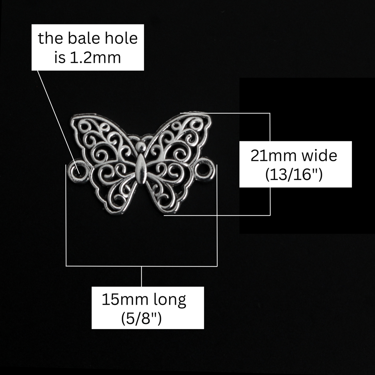 Antique Silver Butterfly Connector Links - Symbol of Life and Resurrection 21mm wide, 20pcs