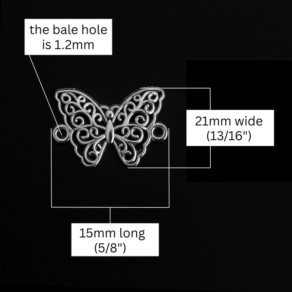 Antique Silver Butterfly Connector Links - Symbol of Life and Resurrection 21mm wide, 20pcs