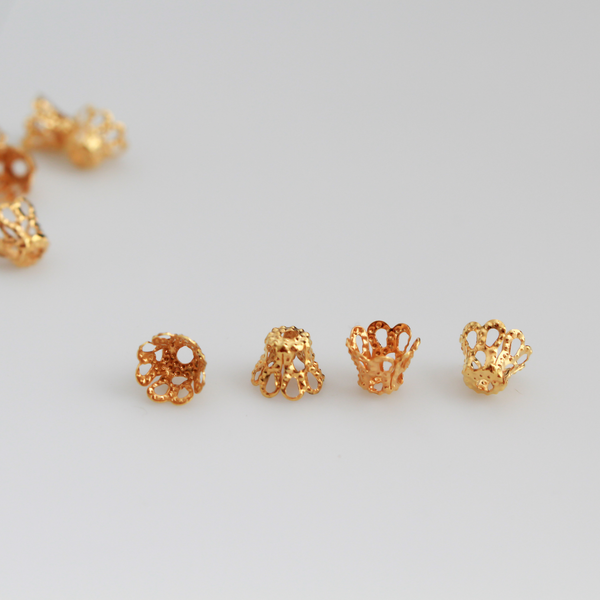 Golden Filigree Bead Cap Cups 6mm in diameter x 5mm long (Fit beads 6 - 8mm), 120pcs