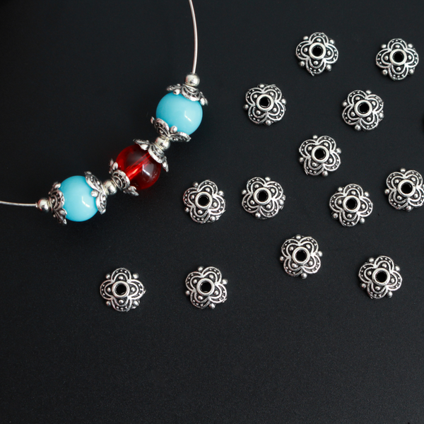 Ornate Flower Bead Caps 7mm in diameter (Fit beads 6mm - 10mm) Zinc Alloy - 120pcs