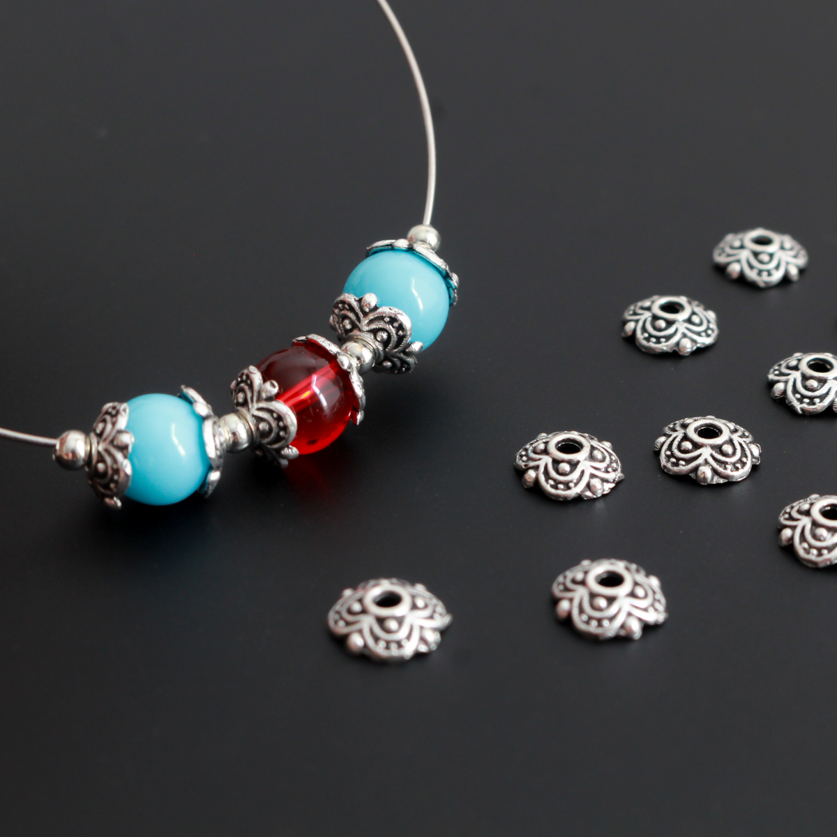 Ornate Flower Bead Caps 7mm in diameter (Fit beads 6mm - 10mm) Zinc Alloy - 120pcs