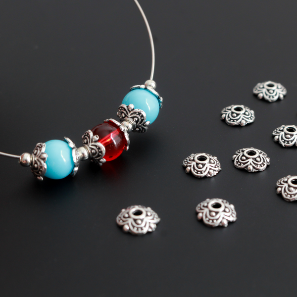 Ornate Flower Bead Caps 7mm in diameter (Fit beads 6mm - 10mm) Zinc Alloy - 120pcs