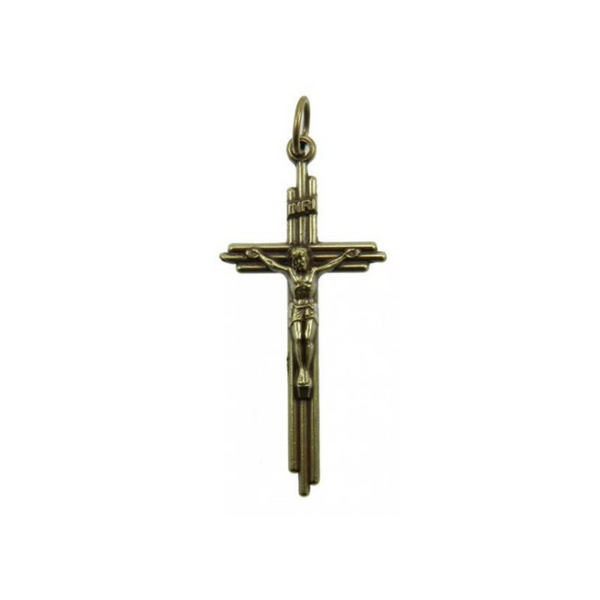 Bronze Crucifix Cross Pendant in Three Bar Design 1-5/8" Long