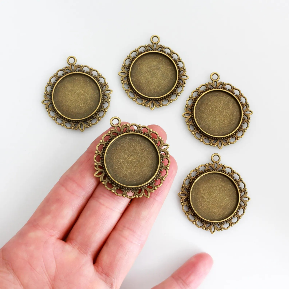 Bronze Double Sided Bezel Pendant Setting - Fits 25mm Round Cabochon, 5pcs