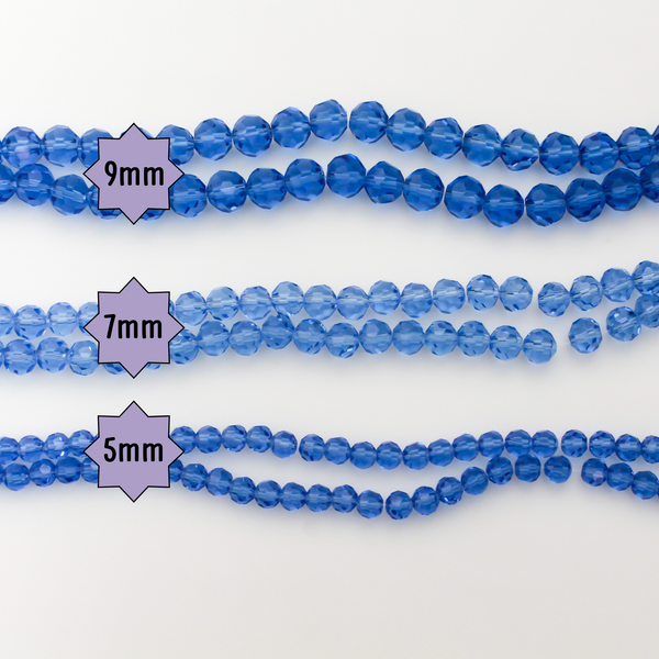 Transparent Cornflower Blue Glass Beads 5mm Round Faceted Crystal Strand - 95bds/strand
