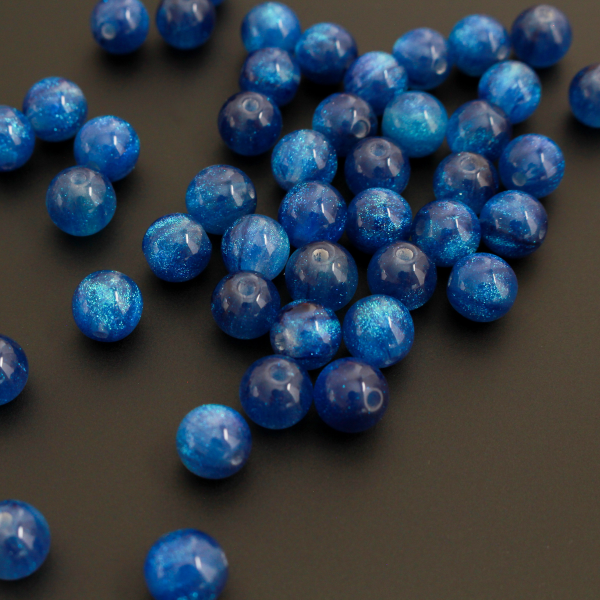 Starry Sky Rosary Beads – 8mm Round Blue Glitter Acrylic Beads, 60pcs