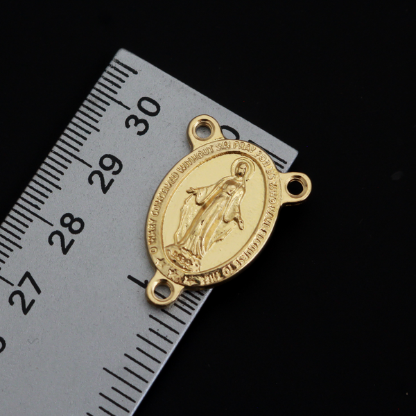 Gold Miraculous Medal Rosary Centerpiece - Handcrafted in Italy with English Inscription