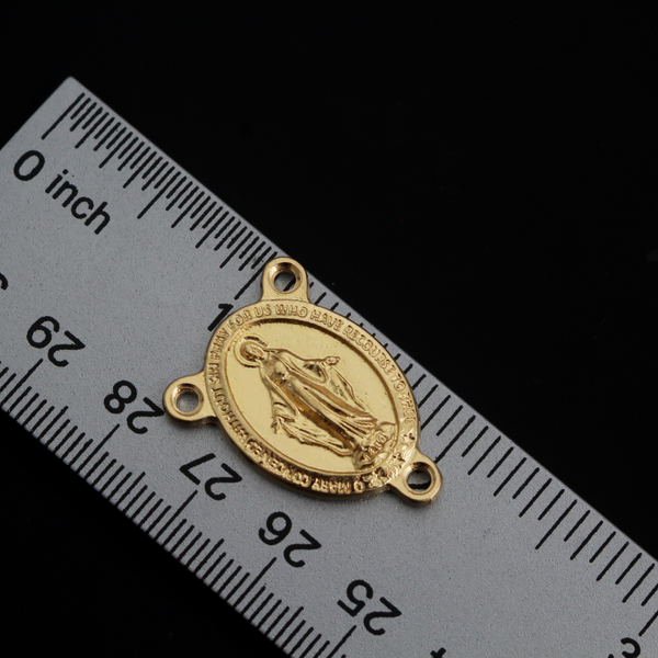 Gold Miraculous Medal Rosary Centerpiece - Handcrafted in Italy with English Inscription