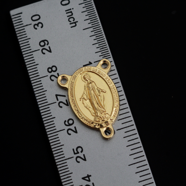 Gold Miraculous Medal Rosary Centerpiece - Handcrafted in Italy with English Inscription