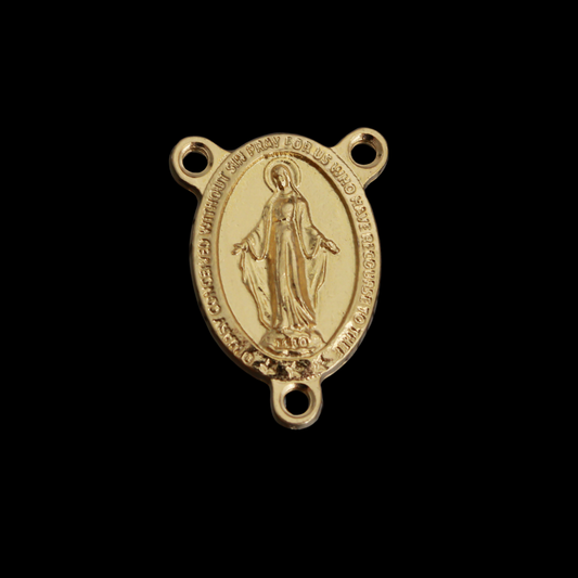 Gold Miraculous Medal Rosary Centerpiece - Handcrafted in Italy with English Inscription