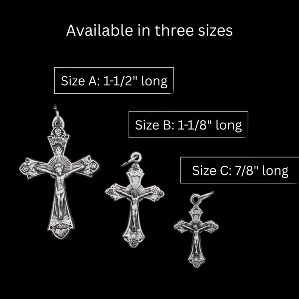 Crucifix Cross with Grapes and Leaves Detail, 1-1/2" long