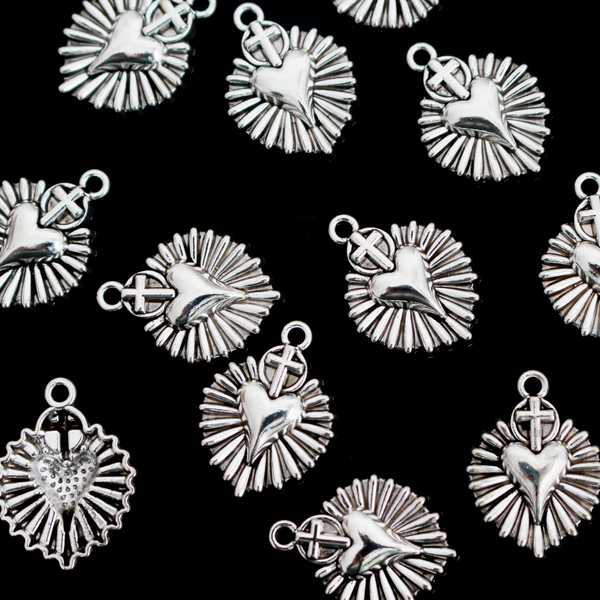 Sacred Heart Sunburst Cross Charms - Milagro Style Pendants 20pcs