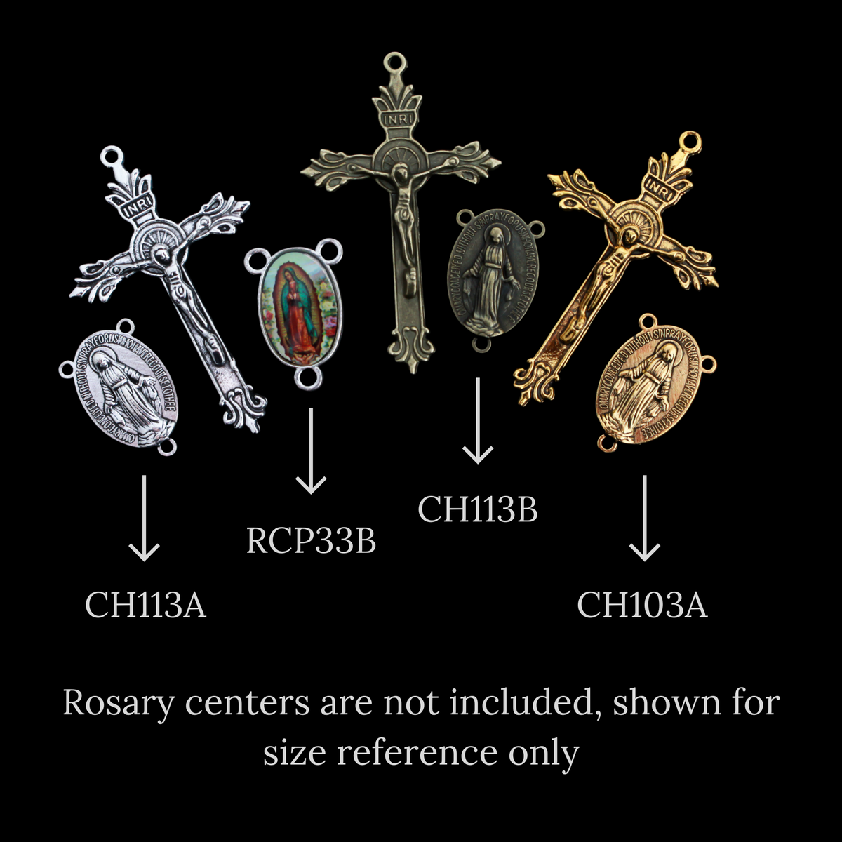 Ornate Crucifix Crosses Double Sided, 50mm Long - Available in Antique Silver, Bronze, Gold - Sold in packs of 5pcs