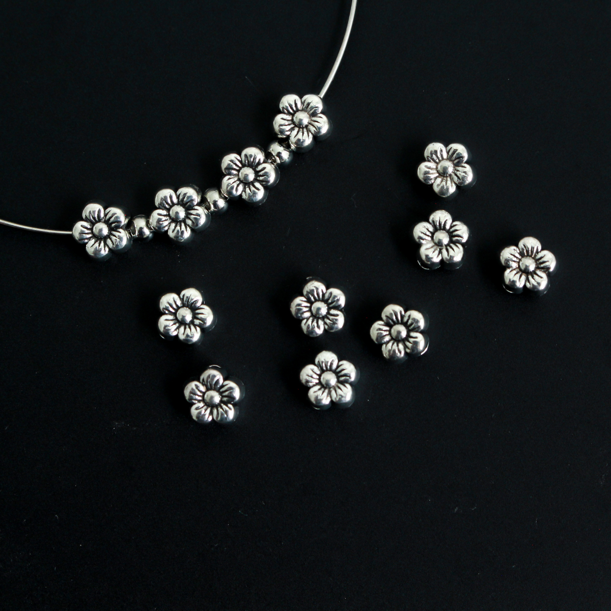Small Flower Shaped Beads, 6.5mm in diameter, 50pcs